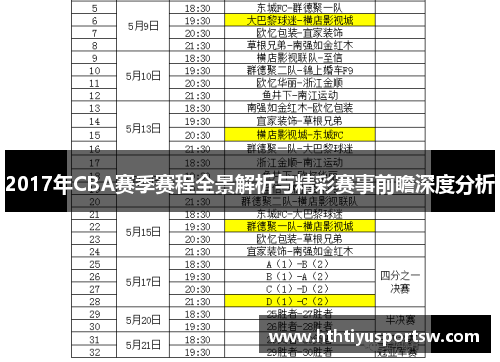 2017年CBA赛季赛程全景解析与精彩赛事前瞻深度分析